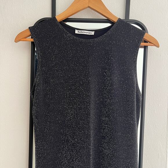 Reformation Maevry Knit Dress Sparkly Body Con Midi Dress Sleeveless Medium - Picture 3 of 6